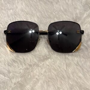 Chic CC fashion Black and Gold Sunglasses
